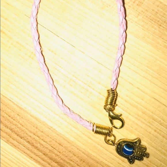 Gold Hamsa Hand Tiger’s Eye Pink Braided Faux Leather Friendship Charm Bracelet - Picture 1 of 3